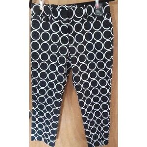 NY & C 7th Avenue Pant/ Slim Ankle Stretch Size 8/Black-White Circles POCKETS